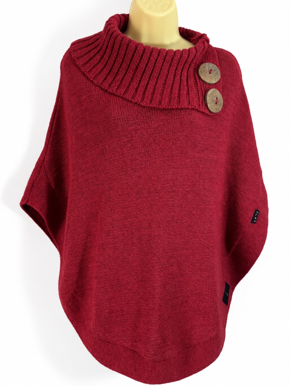 Urku Alpaca Blend Two-Button Poncho Cape Sweater Red One Size XS-XL